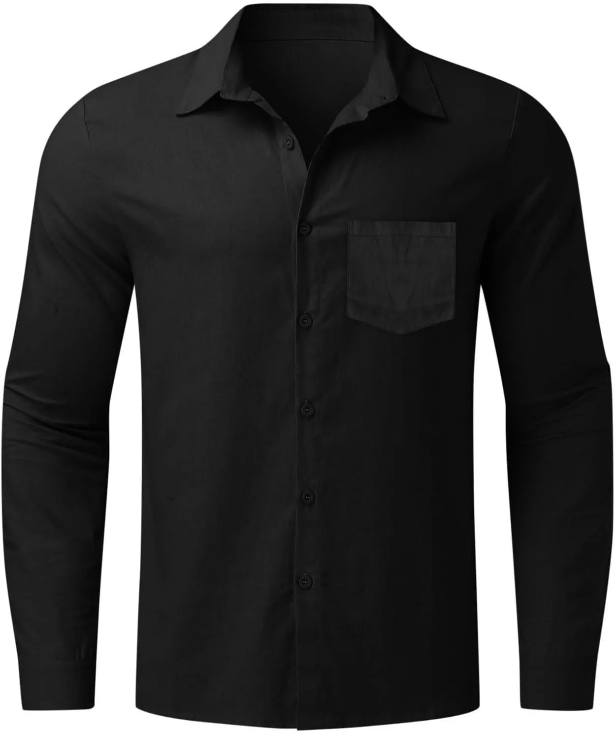 Button Down Linen Shirts for Men Casual Long Sleeve Button Down Regular Fit Beach Shirt Dress Lapel Collar Beach Tops