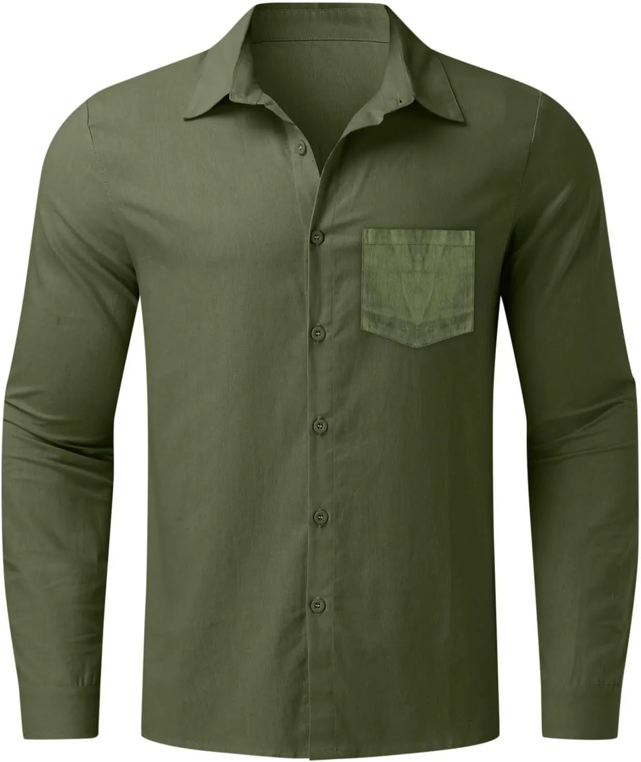 Button Down Linen Shirts for Men Casual Long Sleeve Button Down Regular Fit Beach Shirt Dress Lapel Collar Beach Tops