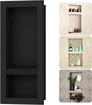 BWE Black Shower Niche Insert Tile Ready 16" X 32" Rectangle for Shower Wall Prefabricated Waterproof Double Shelves Recessed Niche for Shower Bathroom Storage