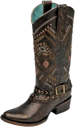 C2932 Copper/Red Studded Harness Corral Womens Western Cowboy Boots