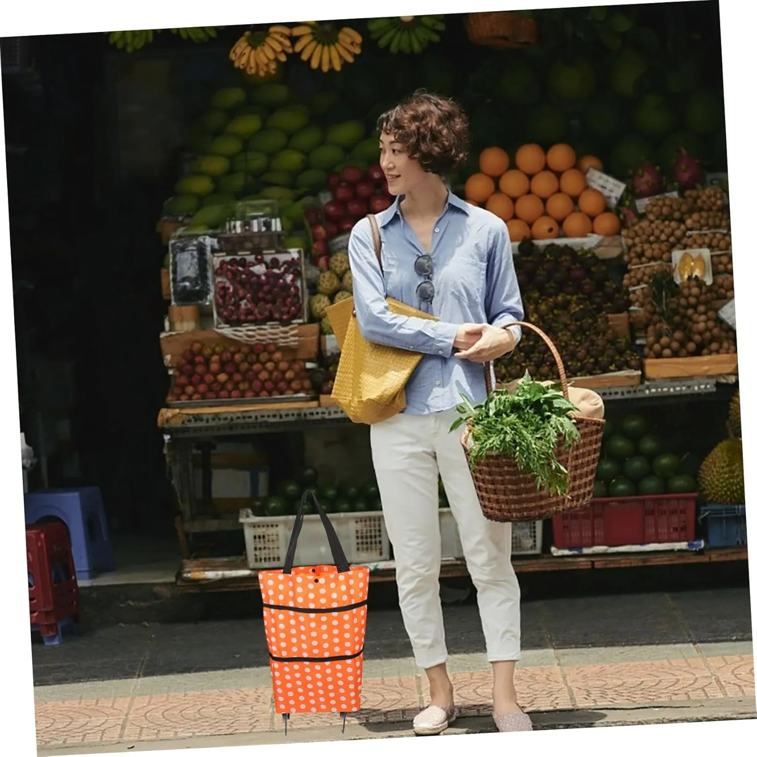Cabilock Foldable Grocery Cart with Wheels Shopping Tey Bag Lightweight Reusable Utility Bag for Shopping Travel