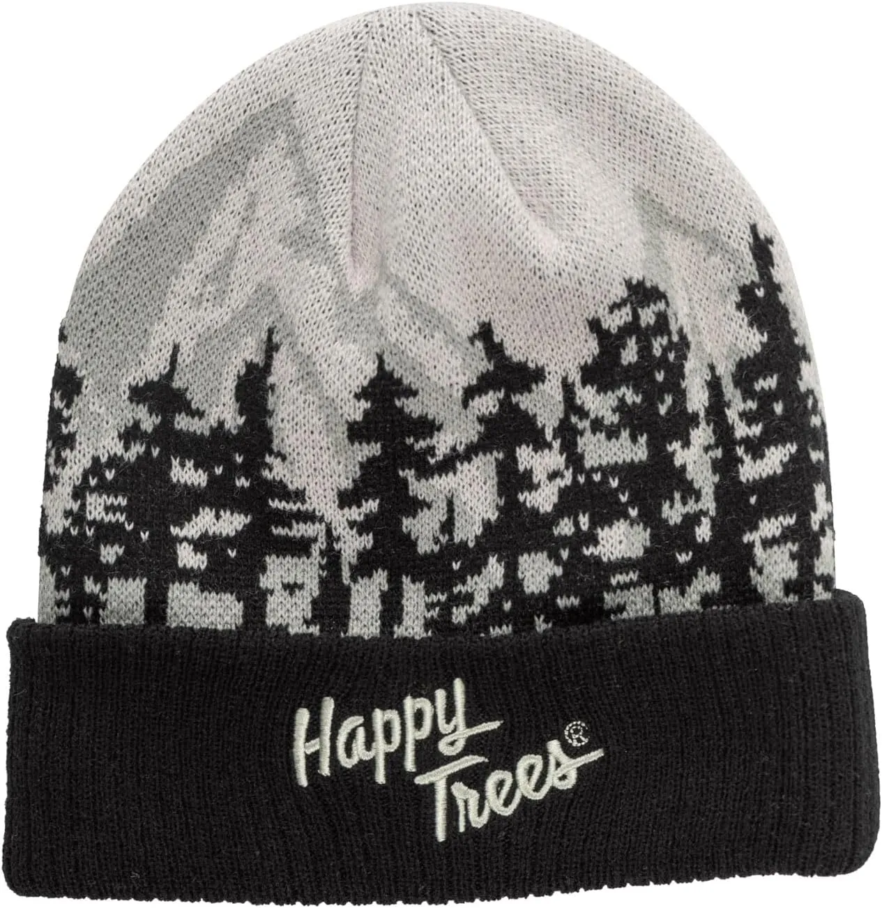 Calhoun Officially Licensed Bob Ross Happy Trees and Mountains Knit Roll Up Beanie