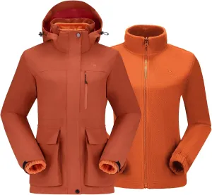CAMEL CROWN Women's Ski Jacket 3 in 1 Winter Jacket Waterproof Jacket Windbreaker Snow Coat with Inner Warm Fleece Coat