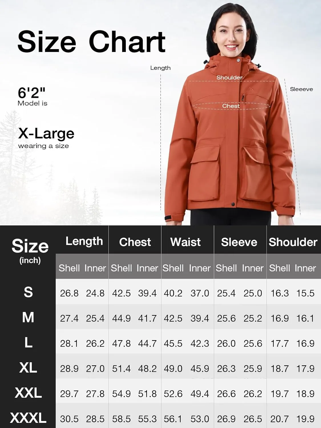 CAMEL CROWN Women's Ski Jacket 3 in 1 Winter Jacket Waterproof Jacket Windbreaker Snow Coat with Inner Warm Fleece Coat