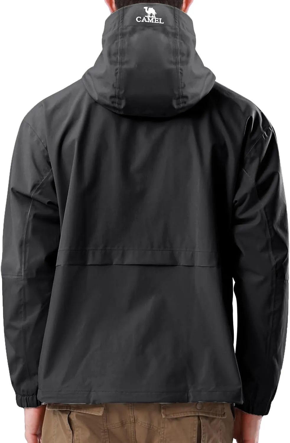 CAMEL Men's Rain Jacket - Lightweight Waterproof Windbreaker Softshell Jacket for Hiking and Travel with Hood