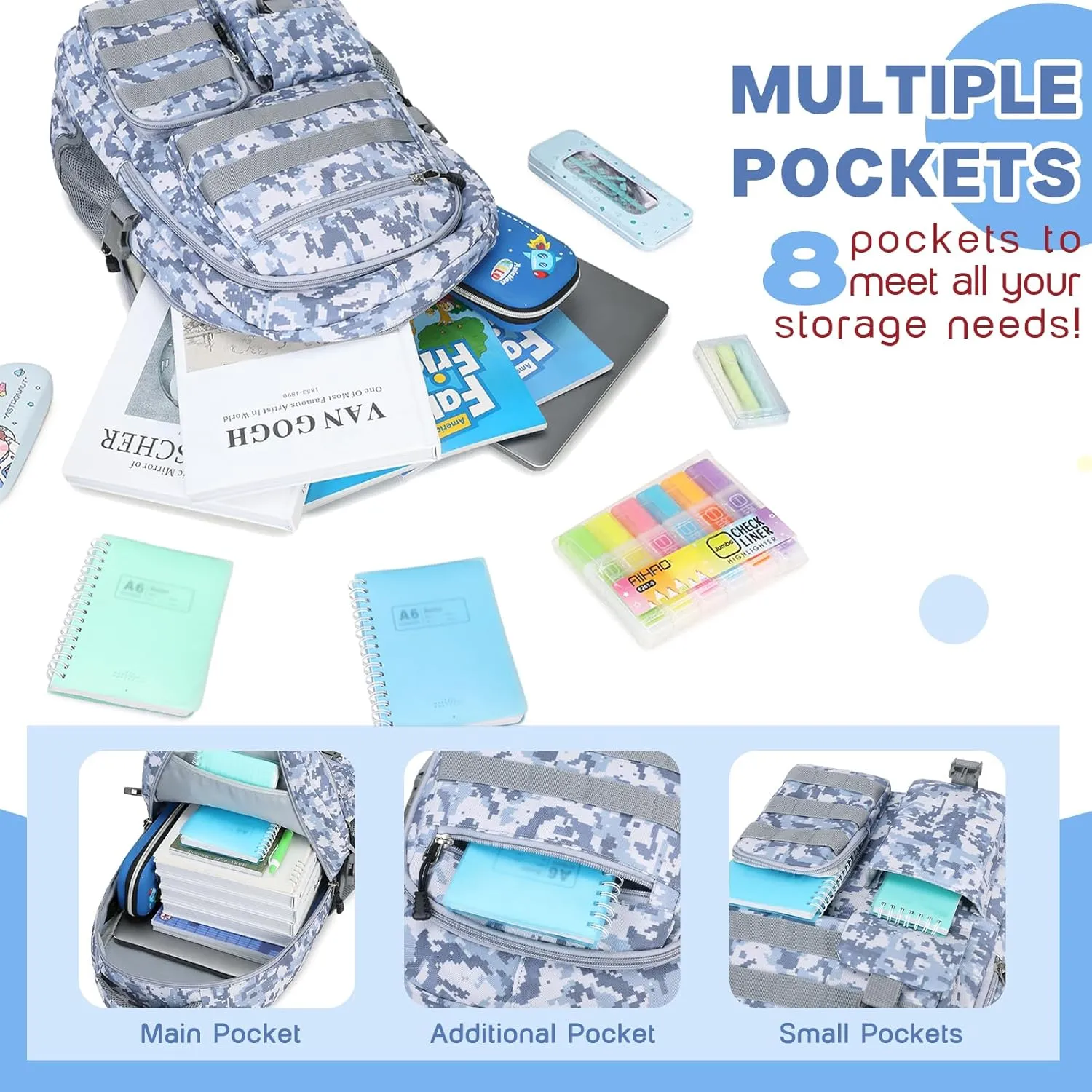 Camo Backpack for Boys, Tactical Boys Backpack for School, Kids Backpack With Lunch Box Pencil Case USB Charging Port Military Army Bags for Boy Teens Kids Elementary Middle High School