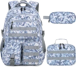 Camo Backpack for Boys, Tactical Boys Backpack for School, Kids Backpack With Lunch Box Pencil Case USB Charging Port Military Army Bags for Boy Teens Kids Elementary Middle High School