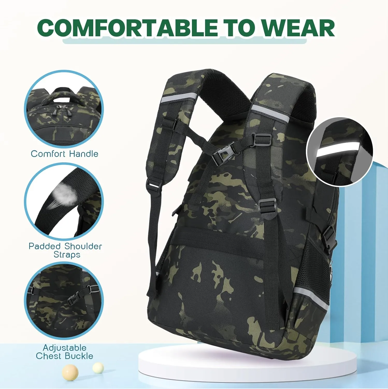 Camo Backpack for Boys, Tactical Boys Backpack for School, Kids Backpack With Lunch Box Pencil Case USB Charging Port Military Army School Bags for Boy Teens Kids Elementary Middle High School
