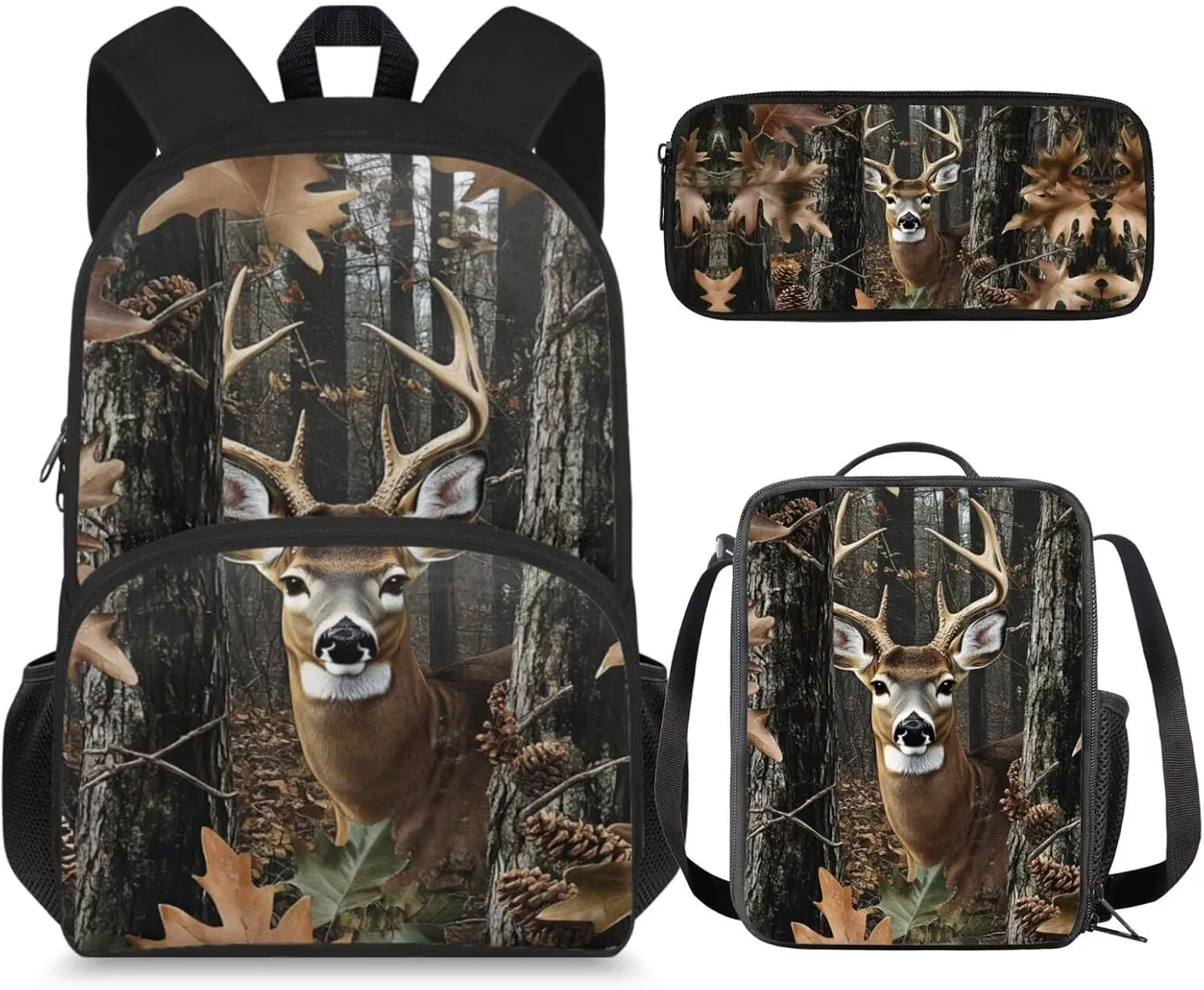 Camo Deer Backpack with Lunch Box Kids Boys 8-12/10-12 Hunting Elementary School Bookbag for 5th Grade Girls and Lunchbox Set Teens Middle Srudent Back Pack Lunch Bag Pencil Case Book Bags