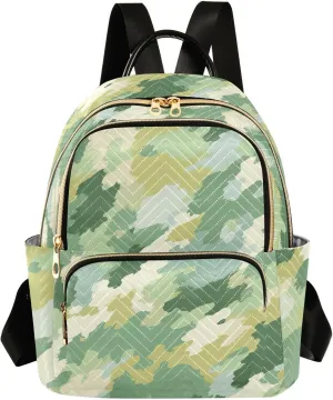 Camo Green Backpack Purse for Women Fashion Small Mini Daypack Purse for Lady Anti-theft Shoulder Bag Back Pack Handbag Lady Purse