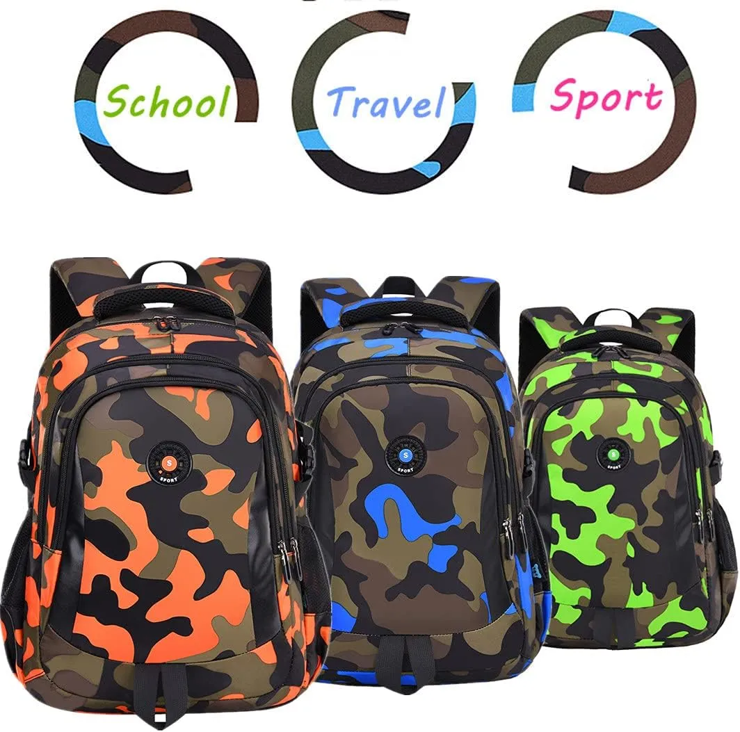 Camo School Backpack Lightweight Schoolbag Travel Camp Outdoor Daypack