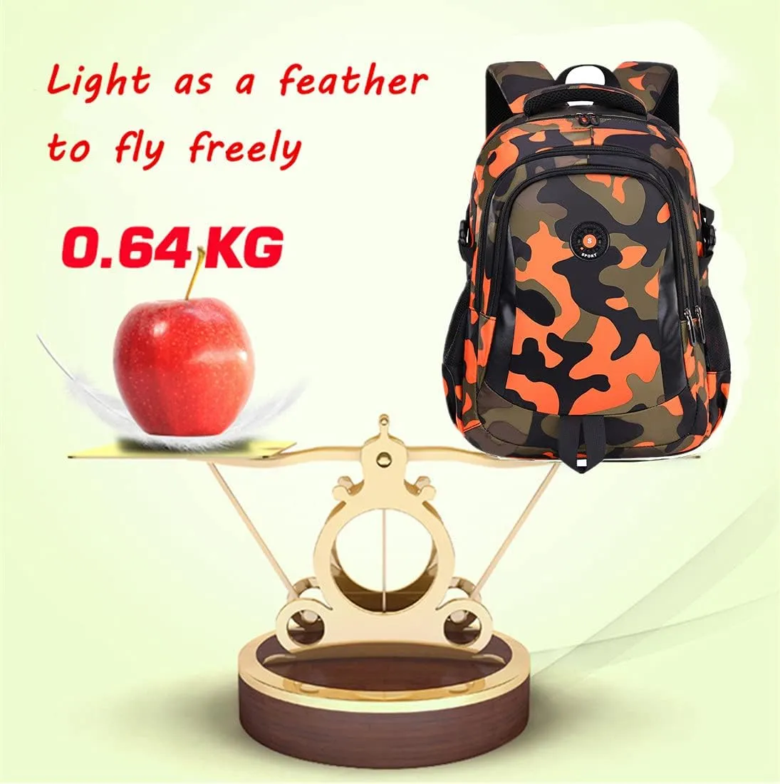 Camo School Backpack Lightweight Schoolbag Travel Camp Outdoor Daypack