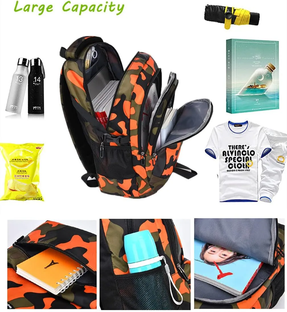 Camo School Backpack Lightweight Schoolbag Travel Camp Outdoor Daypack