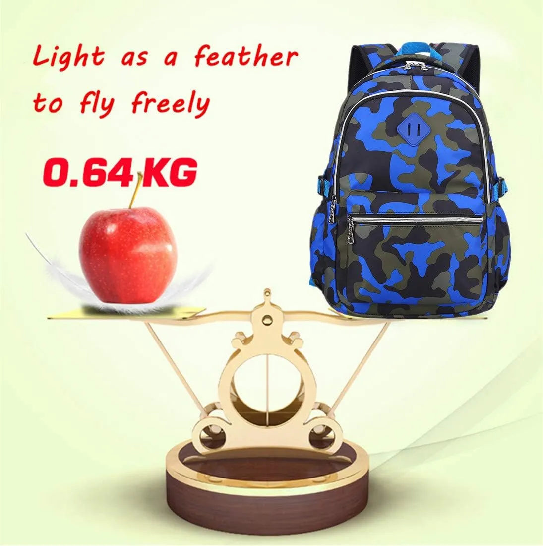 Camo School Backpack Lightweight Schoolbag Travel Camp Outdoor Daypack