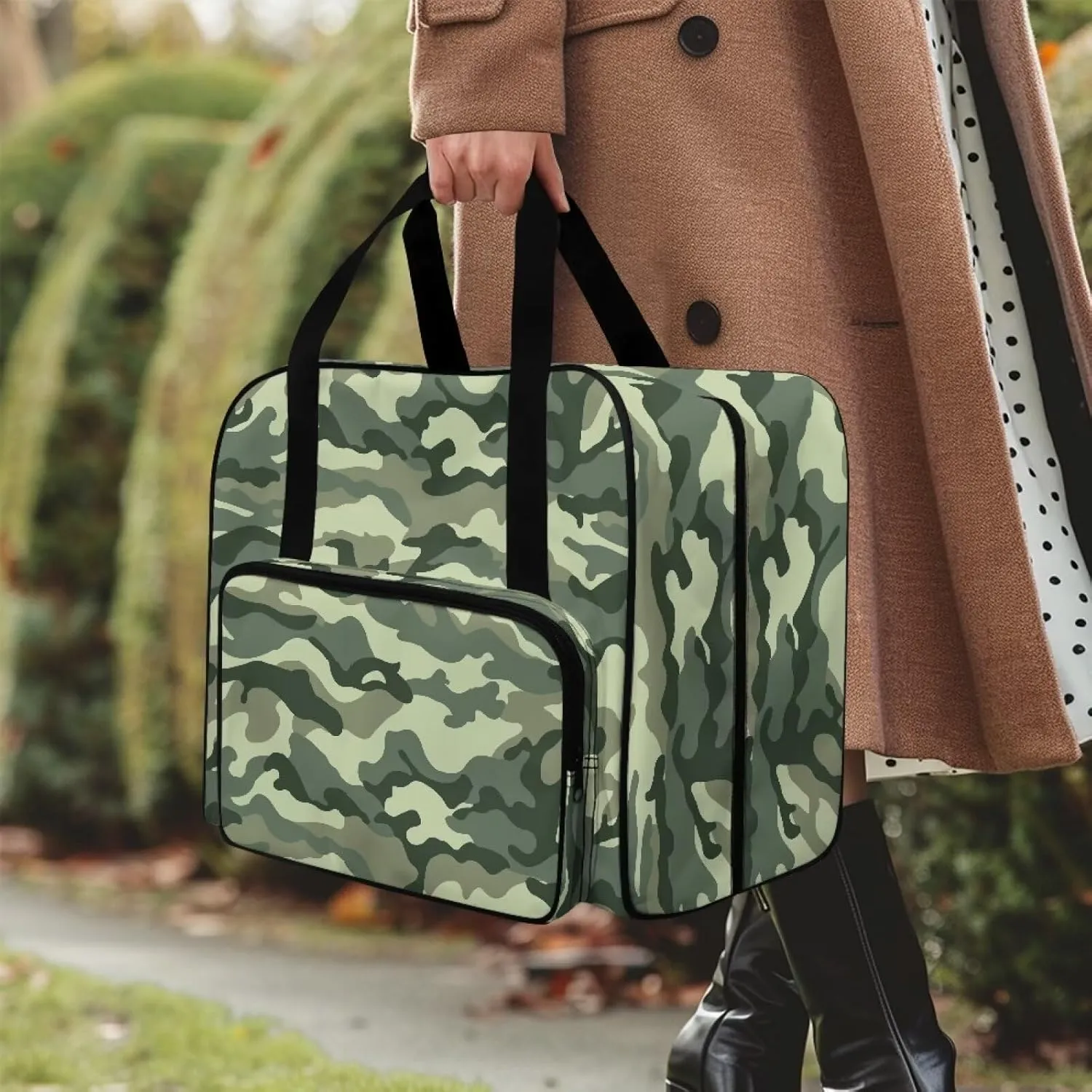 Camo Sewing Box Storage Bag with Pockets Sewing Machine Tote Bag with Hand Strap, Portable Sewing Machine Case Storage Organization Carrying Bag for Accessories