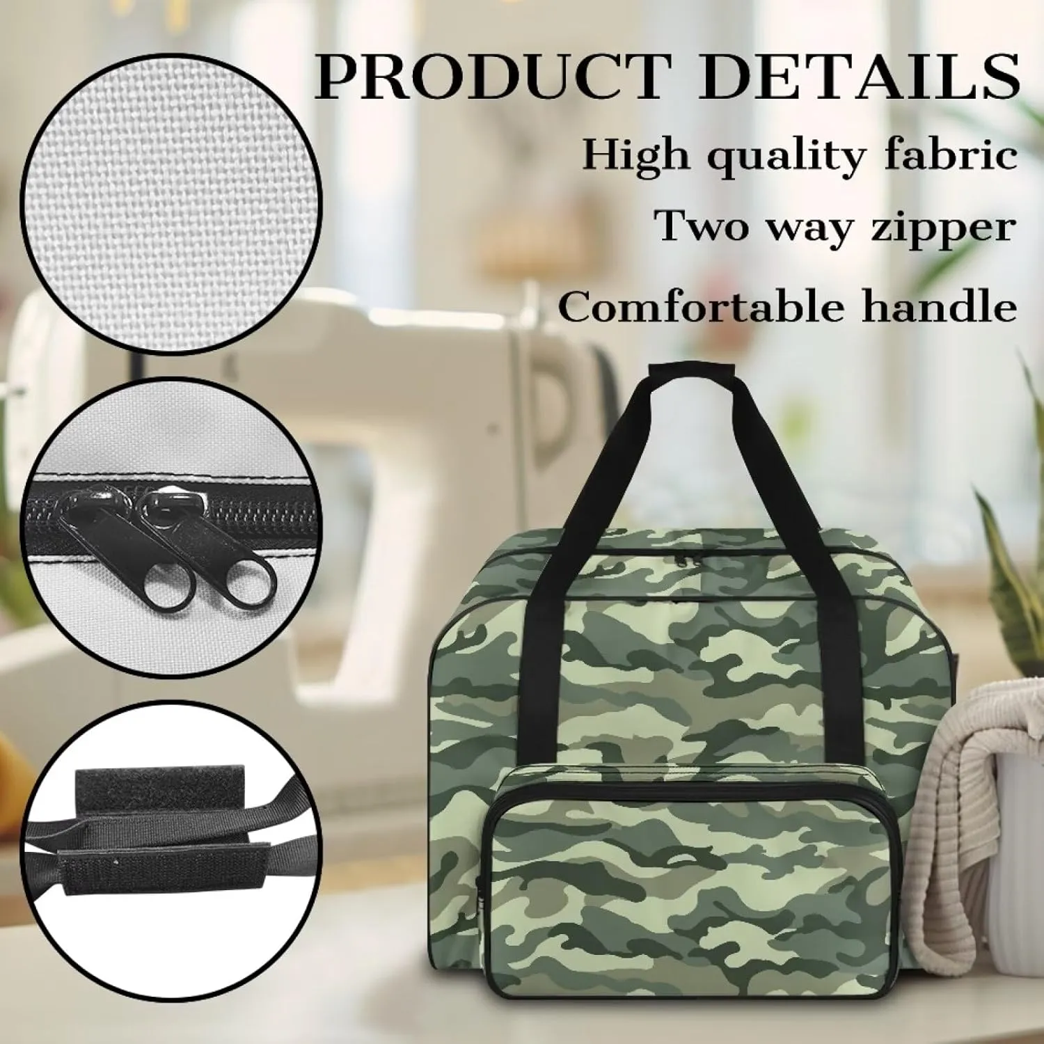 Camo Sewing Box Storage Bag with Pockets Sewing Machine Tote Bag with Hand Strap, Portable Sewing Machine Case Storage Organization Carrying Bag for Accessories
