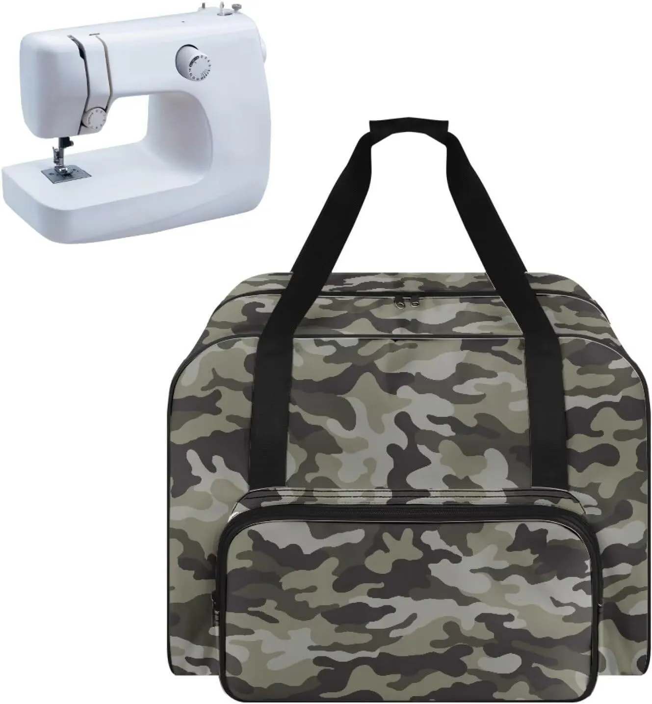 Camo Sewing Machine Handbag Two Way Zipper Carrying Travel Storage Carrier Sewing Bag with Handle Sewing Box Storage Bag Compatible with Most Standard Singer, Brother