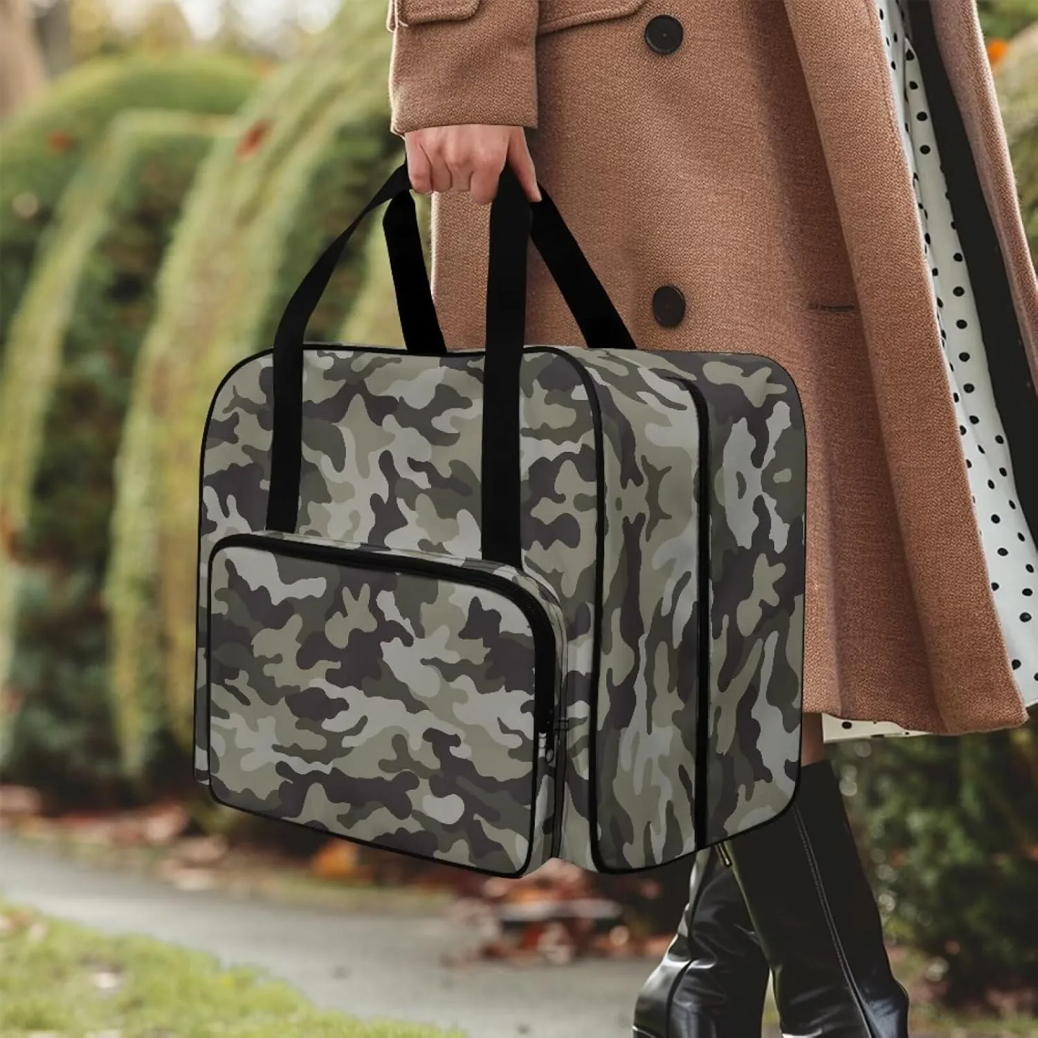 Camo Sewing Machine Handbag Two Way Zipper Carrying Travel Storage Carrier Sewing Bag with Handle Sewing Box Storage Bag Compatible with Most Standard Singer, Brother