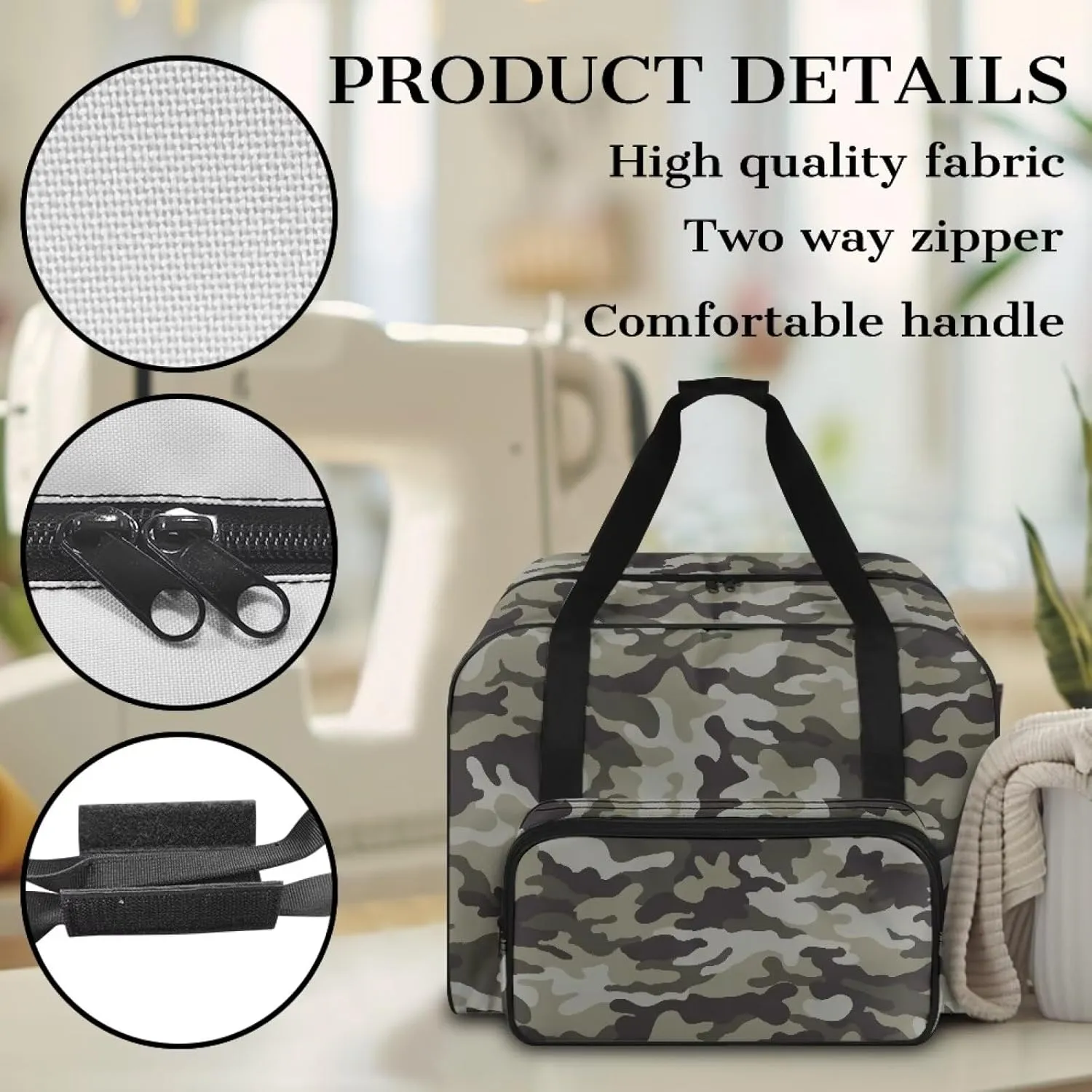 Camo Sewing Machine Handbag Two Way Zipper Carrying Travel Storage Carrier Sewing Bag with Handle Sewing Box Storage Bag Compatible with Most Standard Singer, Brother