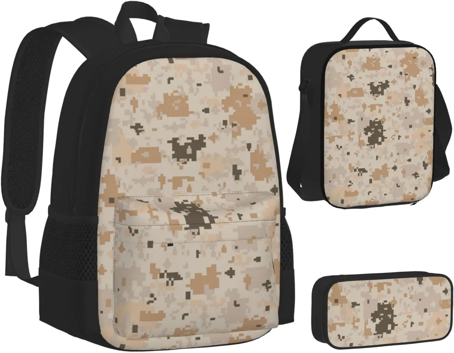 Camouflage Brown Camo Multifunctional Pocket Backpack Crossbody Lunch Bag Pencil Case 3Pcs Set Large Capacity Backpack