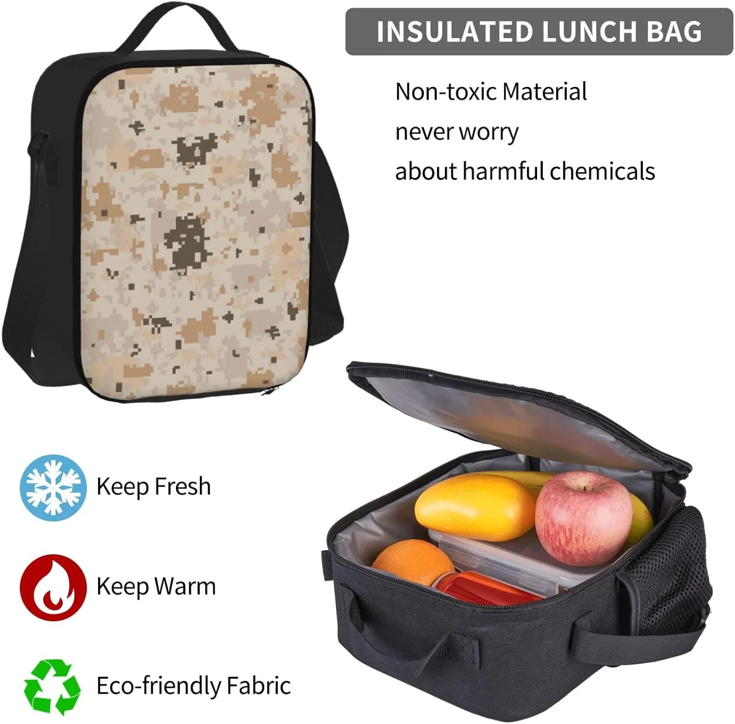 Camouflage Brown Camo Multifunctional Pocket Backpack Crossbody Lunch Bag Pencil Case 3Pcs Set Large Capacity Backpack