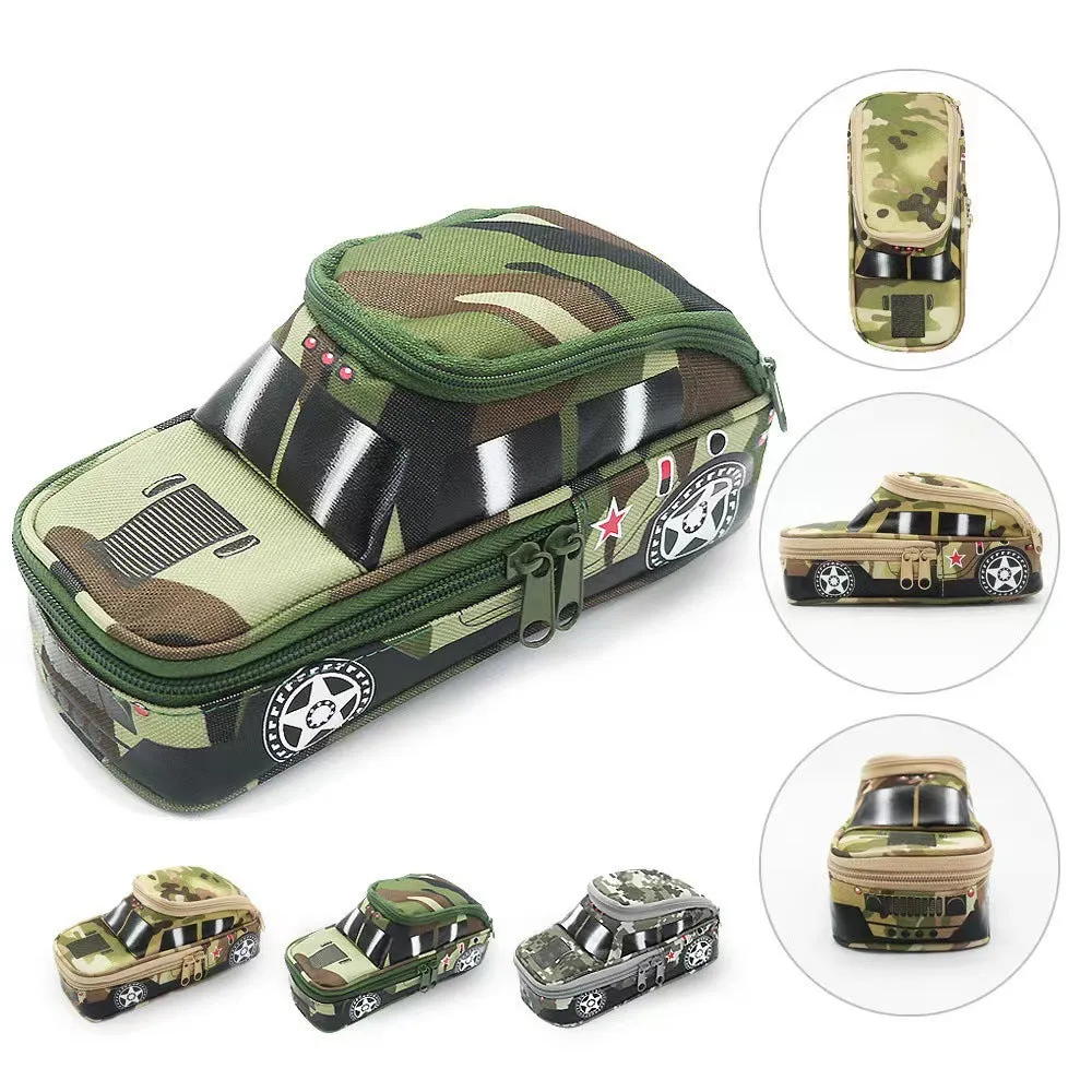 Camouflage Car Shaped Pencil Case - Large Capacity Stationery Organizer Pouch (Desert camouflage)