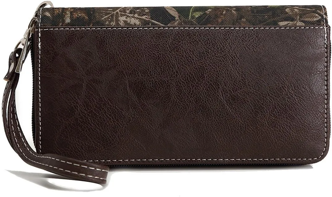 Camouflage Cross Pistol Revolver Gun Studded Clutch Conchos Women Zipper Wallet Western Wristlets Purse
