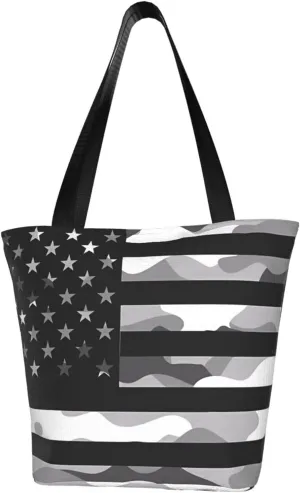 Camouflage Gray Camo American Flag Women's Tote Bag Lightweight Shoulder Bag Shopping Handbag Large Capacity Handbag