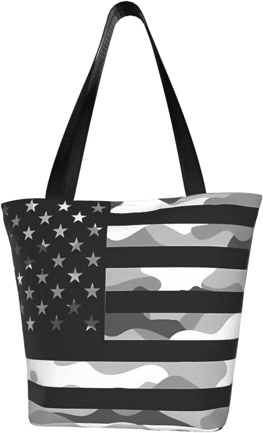 Camouflage Gray Camo American Flag Women's Tote Bag Lightweight Shoulder Bag Shopping Handbag Large Capacity Handbag