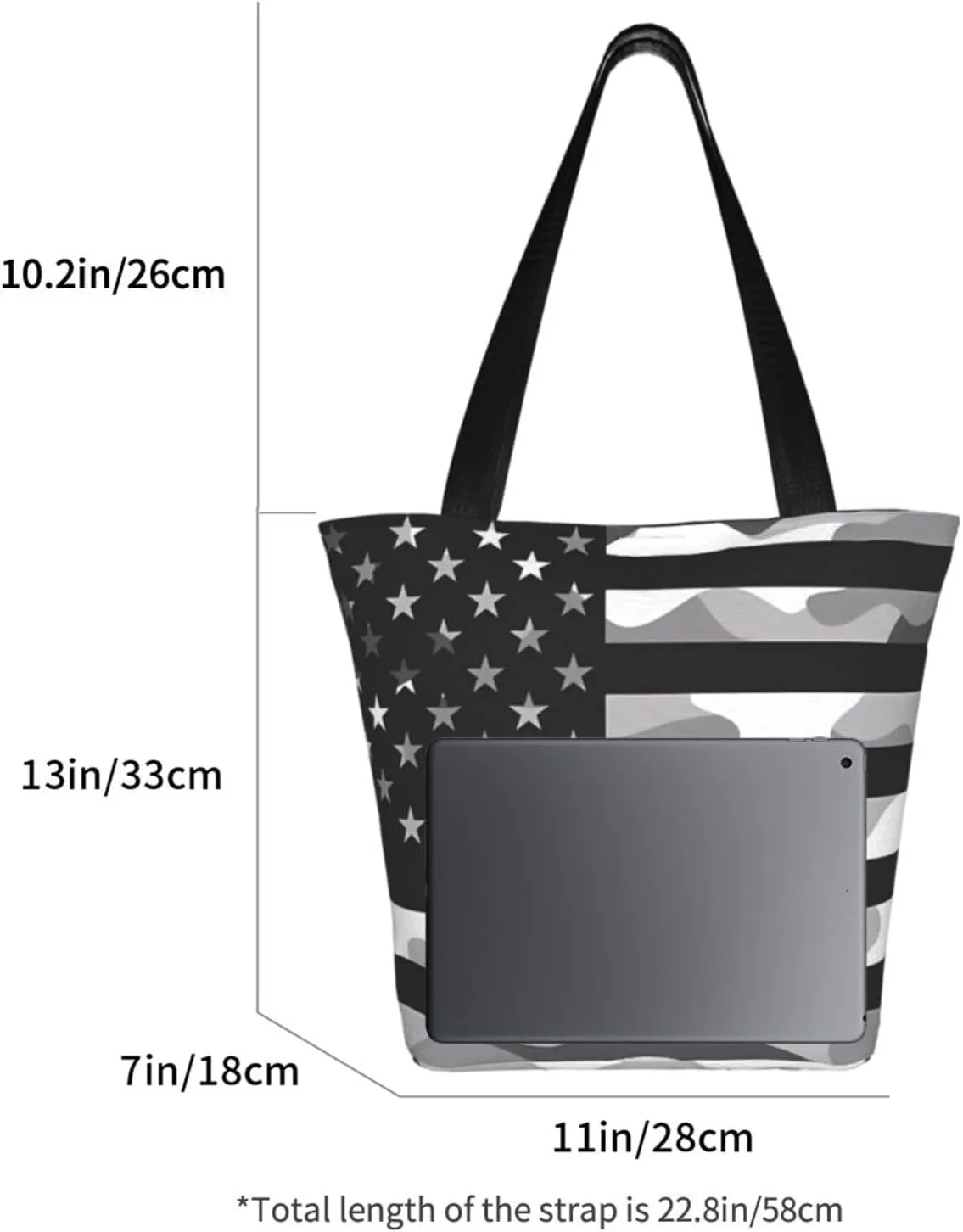 Camouflage Gray Camo American Flag Women's Tote Bag Lightweight Shoulder Bag Shopping Handbag Large Capacity Handbag