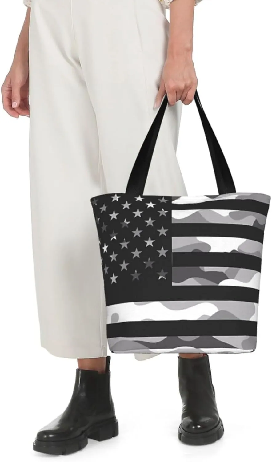 Camouflage Gray Camo American Flag Women's Tote Bag Lightweight Shoulder Bag Shopping Handbag Large Capacity Handbag