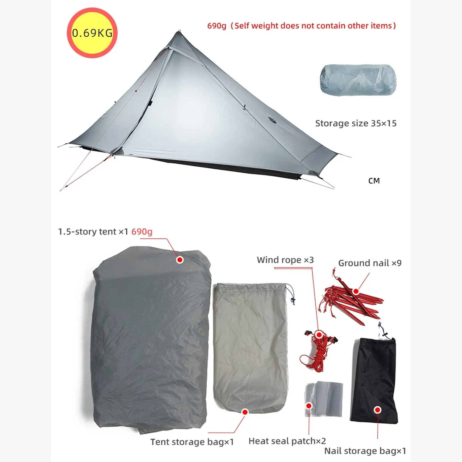Camping Tents,1 Pro Tent Outdoor 1 Person Ultralight Camping Tent 3 Season Professional 20d Rodless (Color : Khaki, Size : 3 Season)