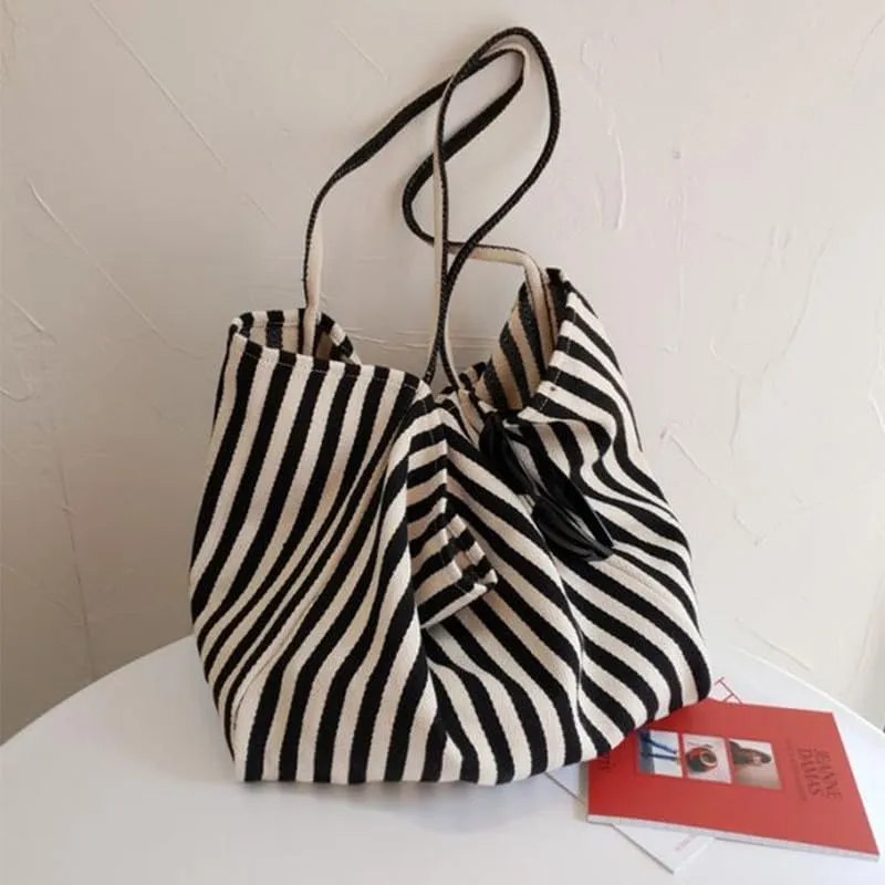 Canvas Shoulder Purse Casual Tote Bag Hobo Women Foldable Shoulder Handbag for Beach Picnic Vacation Shopping Black