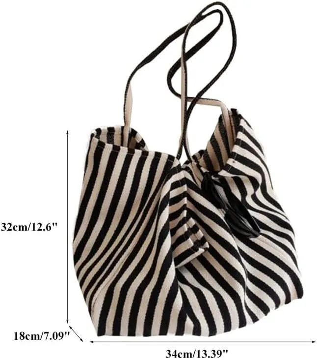 Canvas Shoulder Purse Casual Tote Bag Hobo Women Foldable Shoulder Handbag for Beach Picnic Vacation Shopping Black