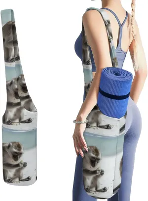 Canvas Yoga Bag,Monkey on The Ground Printed Yoga Mat Handbag,Portable Yoga Mat Bag Large Capacity Gym Bag for Men Women Pilates Beach Travel
