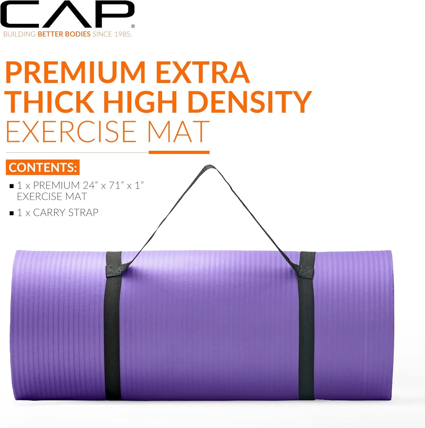 CAP Barbell 1-Inch High Density Exercise Yoga Mat with Strap | Multiple Colors