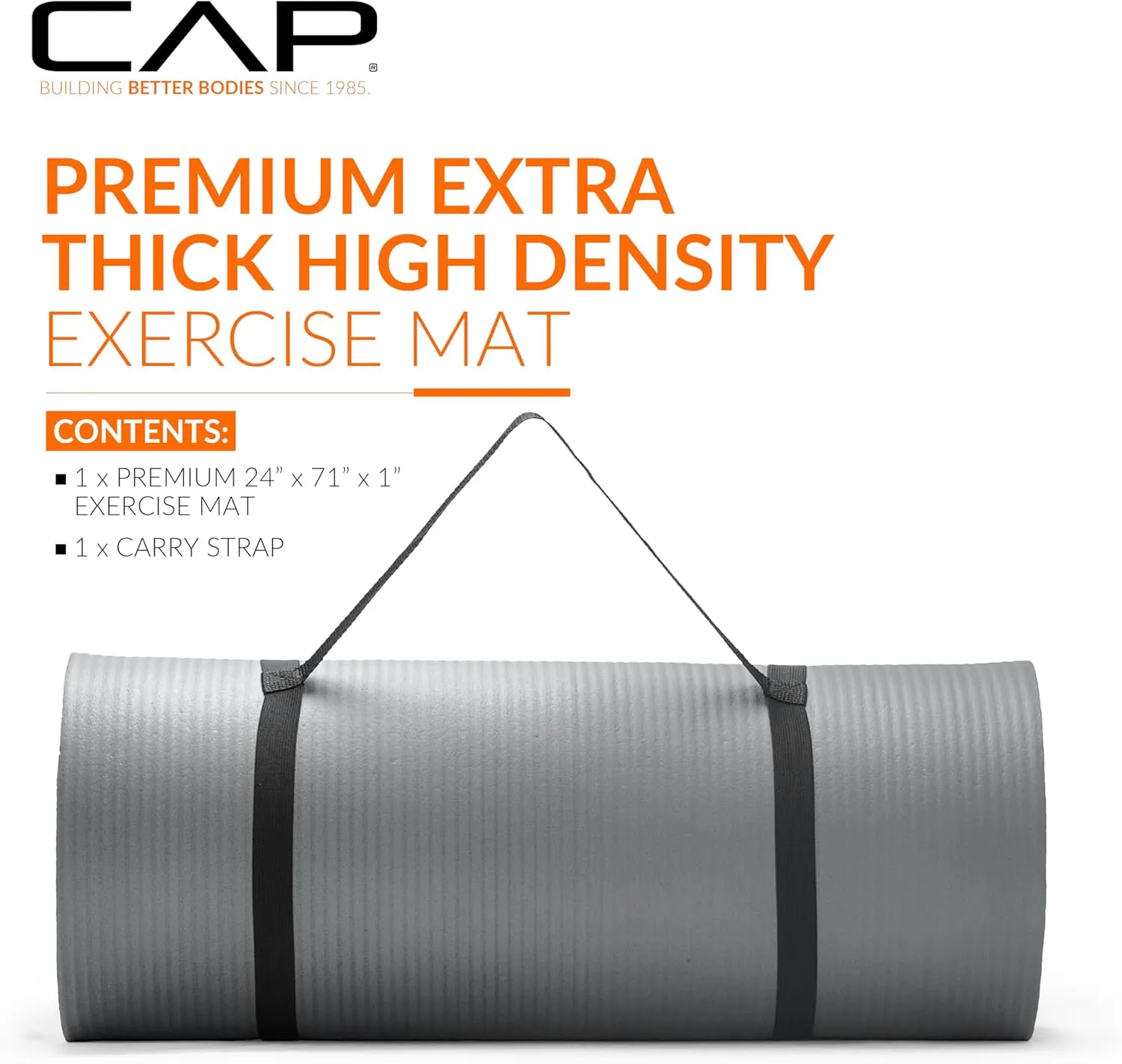CAP Barbell 1-Inch High Density Exercise Yoga Mat with Strap | Multiple Colors
