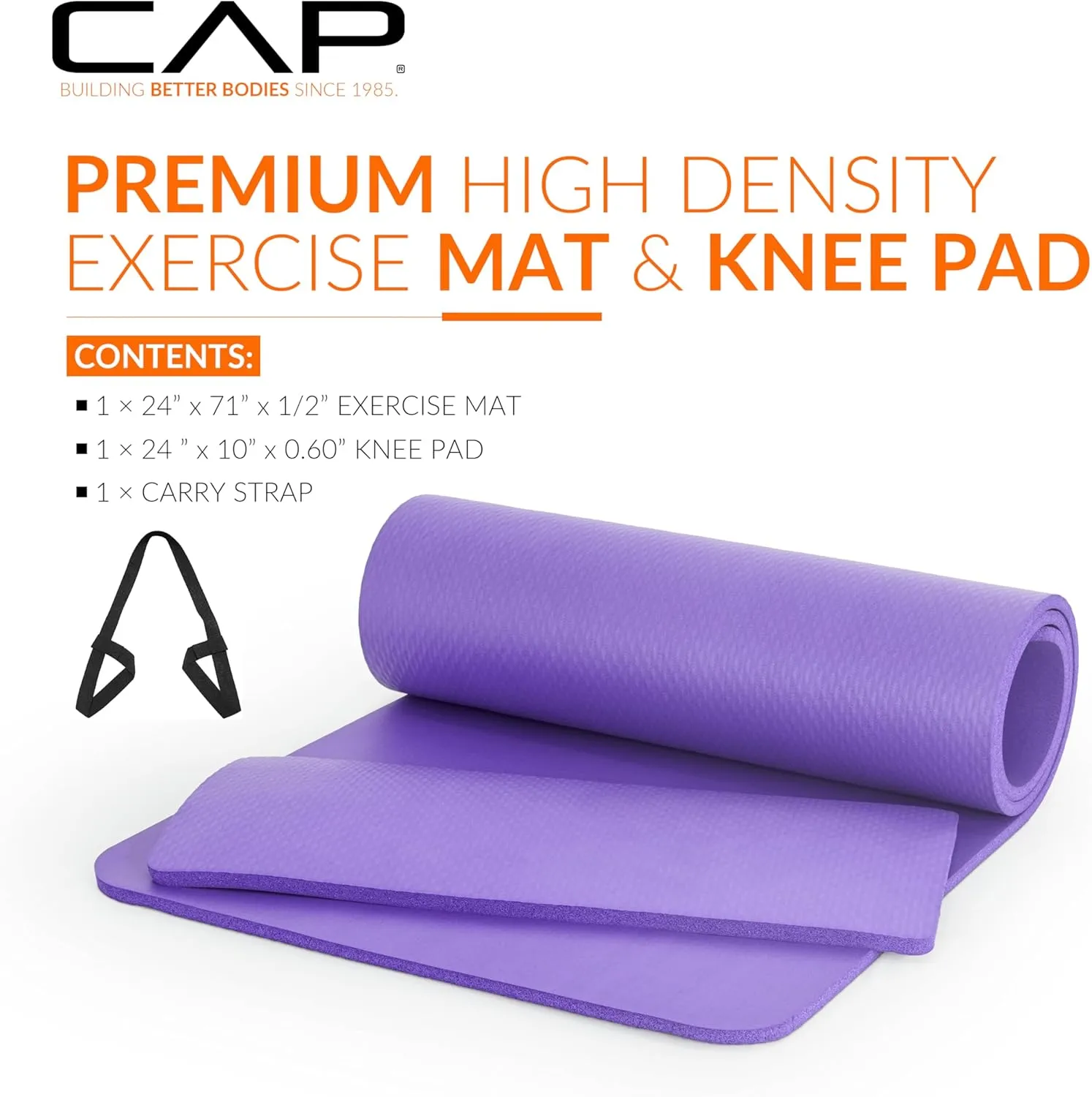CAP Barbell 1/2-Inch High Density Exercise Yoga Mat with Strap | Multiple Options