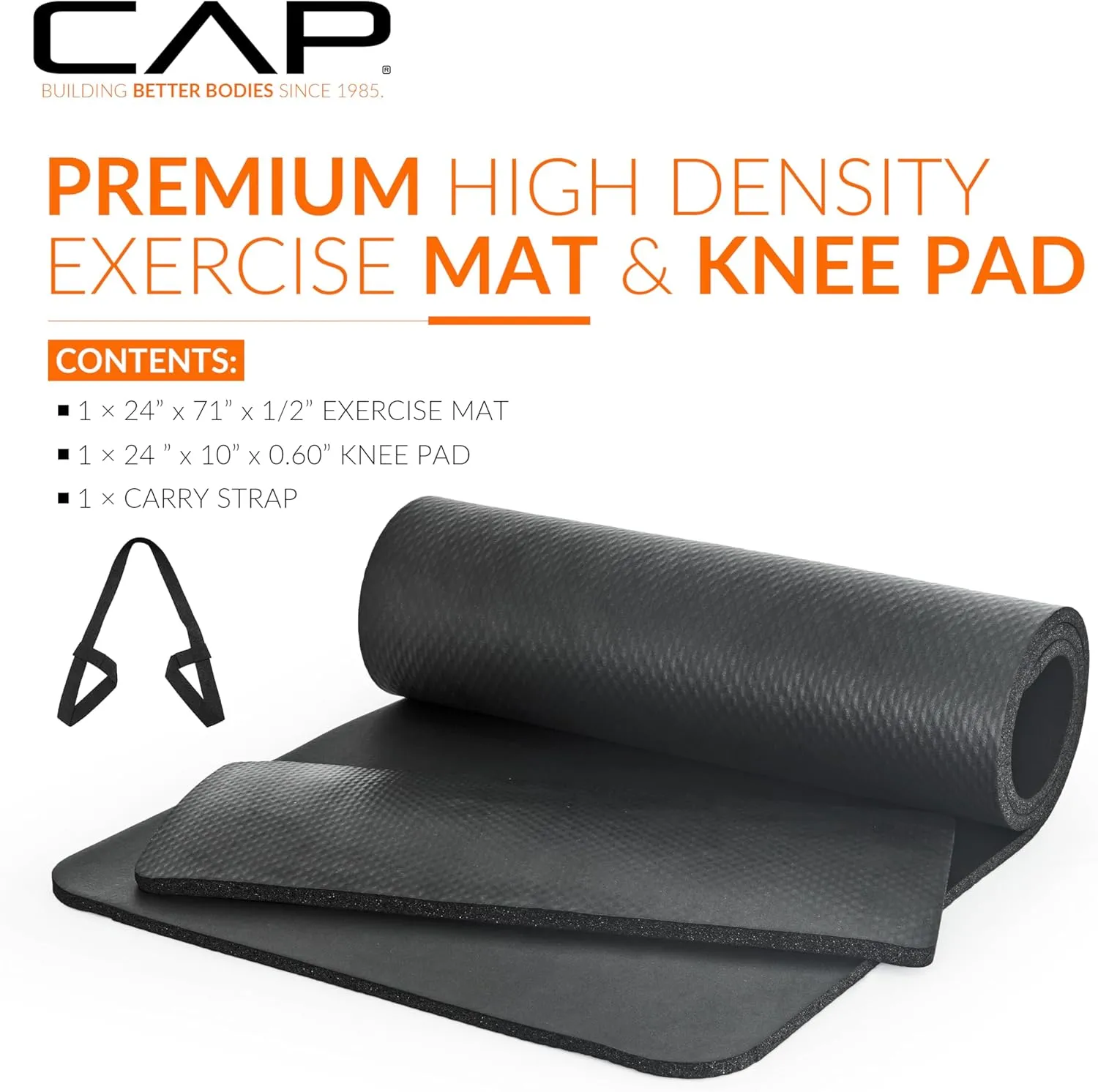 CAP Barbell 1/2-Inch High Density Exercise Yoga Mat with Strap | Multiple Options