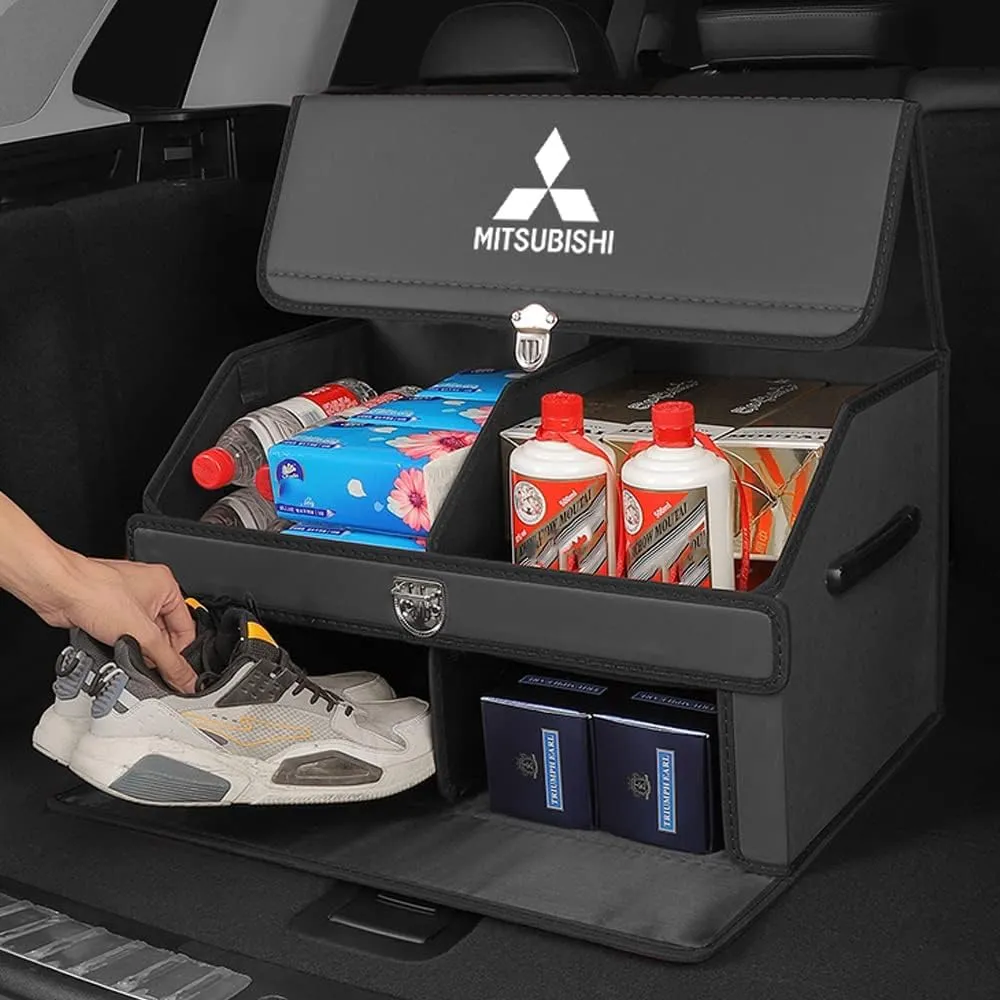 Car Boot Organiser Tidy Storage Trunk Organizer for Mitsubishi ASX Outlander Eclipse Cross, Car Storage Bag, Non Slip Bottom, Interior Accessories, Keep Car Tidy,A Brown-L