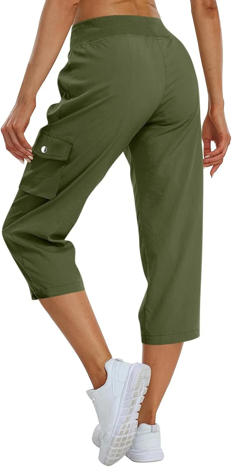 Cargo Capris for Women Casual Drawstring Capris Pants with Pockets Summer Plus Size Capri Hiking Pants Cargo Pant