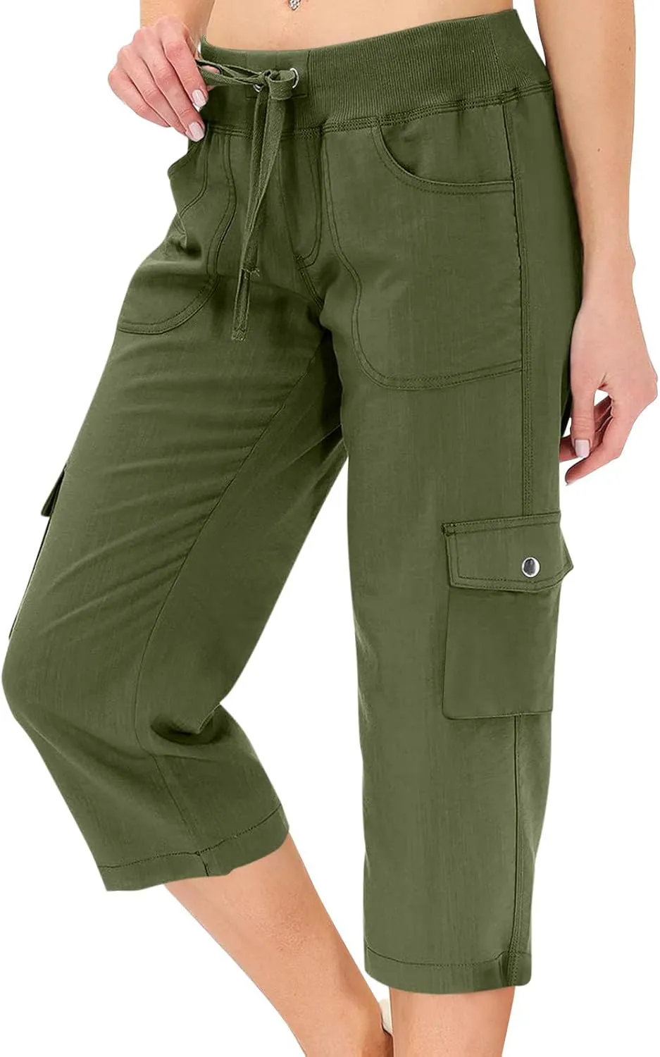 Cargo Capris for Women Casual Drawstring Capris Pants with Pockets Summer Plus Size Capri Hiking Pants Cargo Pant