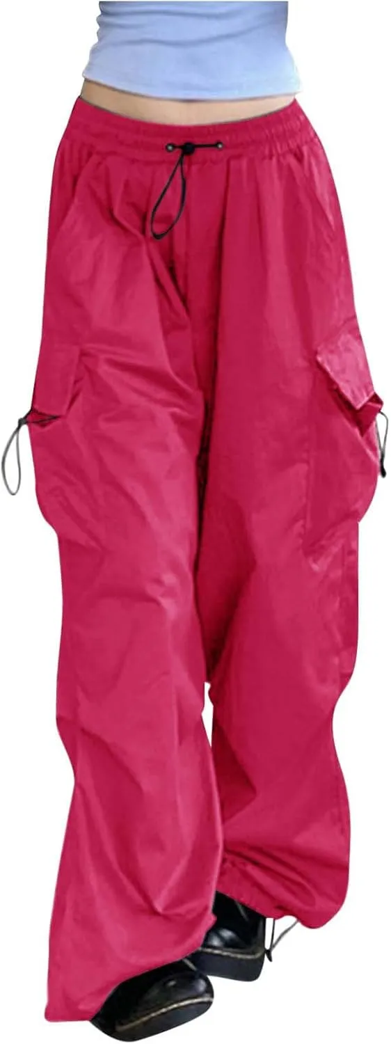 Cargo Pants Women Y2K Baggy Summer Casual Slacks Drawstring Pants High Rise Sweatpants Wide Leg Trousers with Pockets