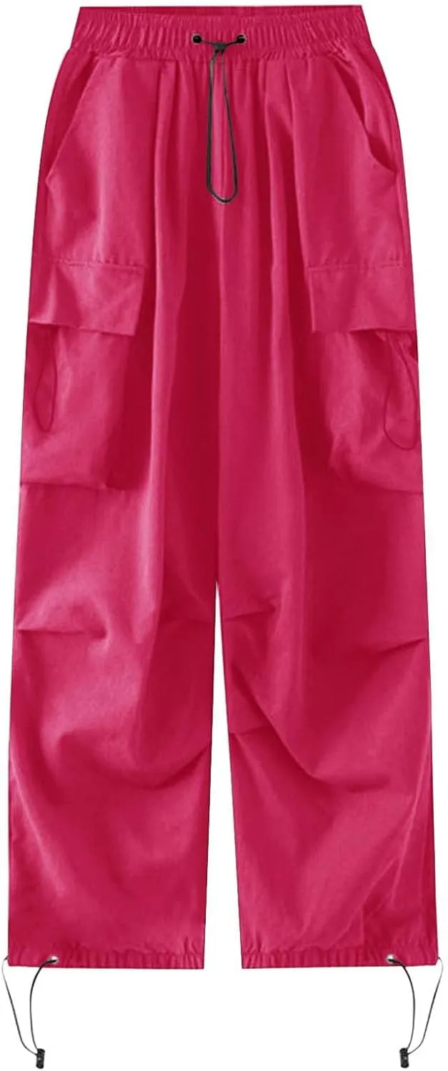 Cargo Pants Women Y2K Baggy Summer Casual Slacks Drawstring Pants High Rise Sweatpants Wide Leg Trousers with Pockets