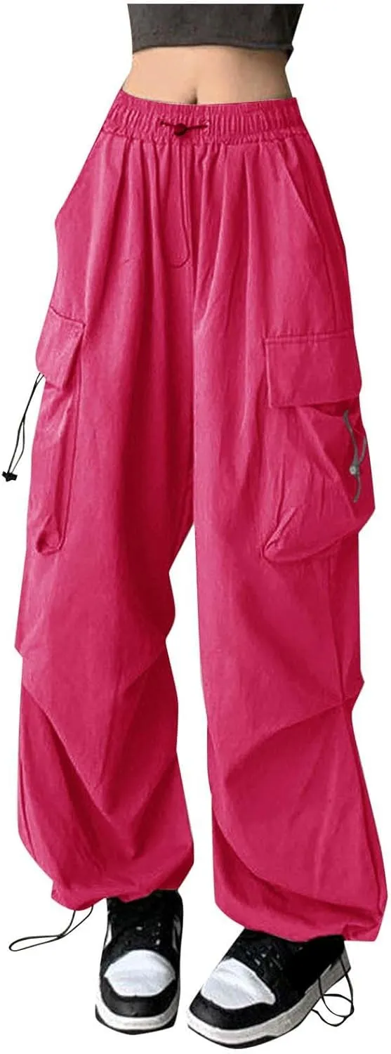 Cargo Pants Women Y2K Baggy Summer Casual Slacks Drawstring Pants High Rise Sweatpants Wide Leg Trousers with Pockets