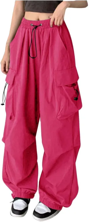 Cargo Pants Women Y2K Baggy Summer Casual Slacks Drawstring Pants High Rise Sweatpants Wide Leg Trousers with Pockets