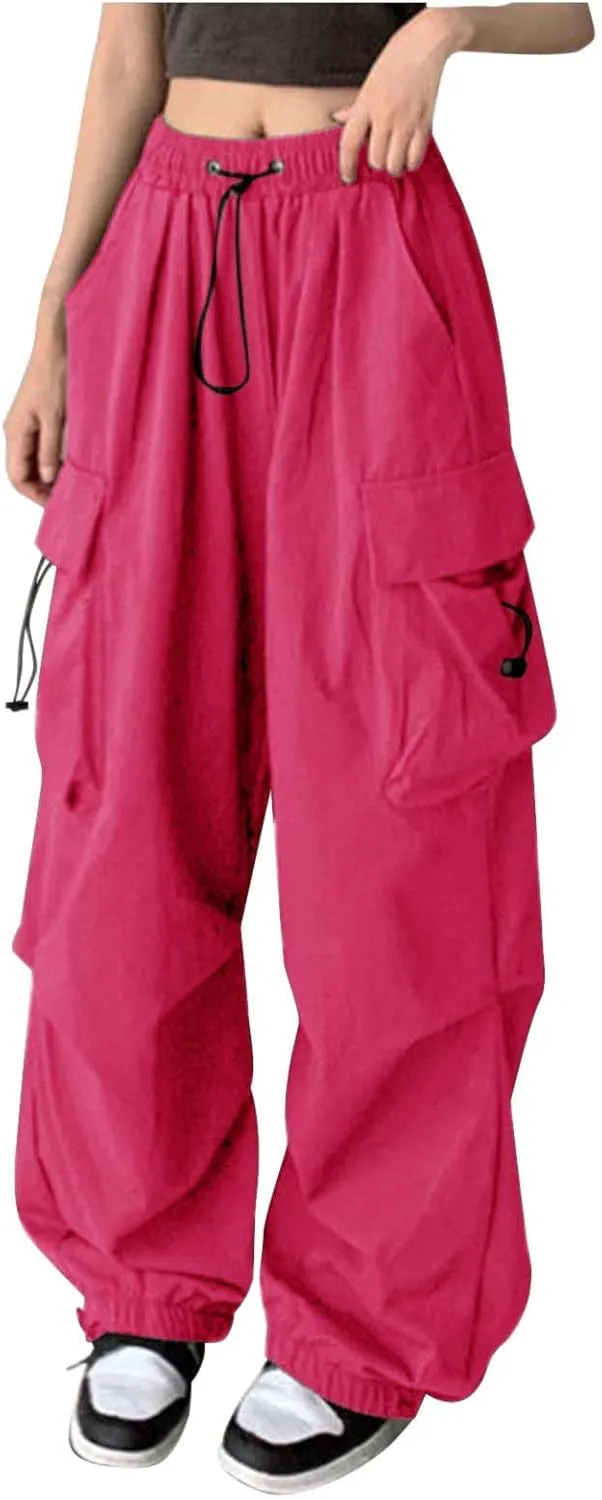 Cargo Pants Women Y2K Baggy Summer Casual Slacks Drawstring Pants High Rise Sweatpants Wide Leg Trousers with Pockets