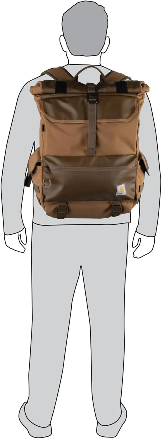 Carhartt 40L Nylon Roll Top Backpack, Heavy-Duty Water-Resistant Material W/ 17" Laptop Sleeve, Blind Fatigue Camo, One Size