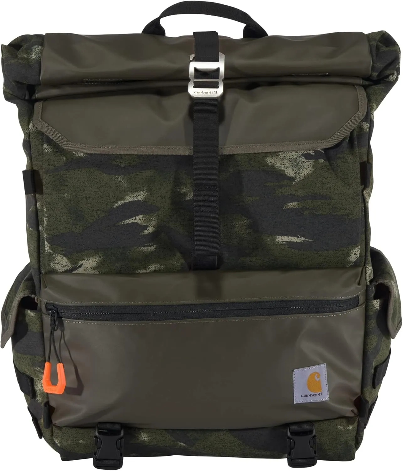 Carhartt 40L Nylon Roll Top Backpack, Heavy-Duty Water-Resistant Material W/ 17" Laptop Sleeve, Blind Fatigue Camo, One Size
