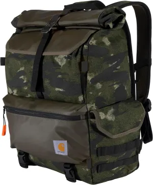 Carhartt 40L Nylon Roll Top Backpack, Heavy-Duty Water-Resistant Material W/ 17" Laptop Sleeve, Blind Fatigue Camo, One Size